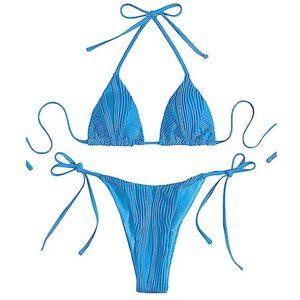 Blue Textured Micro Bikini